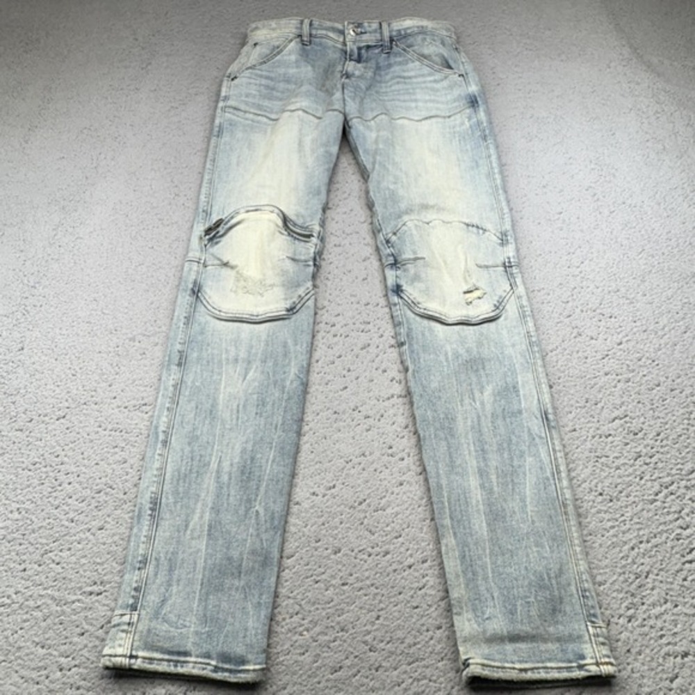 G-STAR RAW Jeans Mens 31x34 Blue Light Wash Skinny‎ 5620 3D Zip Knee Distressed